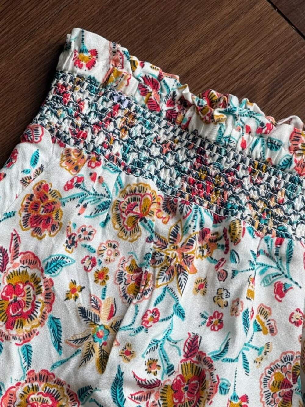Boho Floral Strapless Top Convertible Smocked Y2K Cottagecore SZ XXL 3440